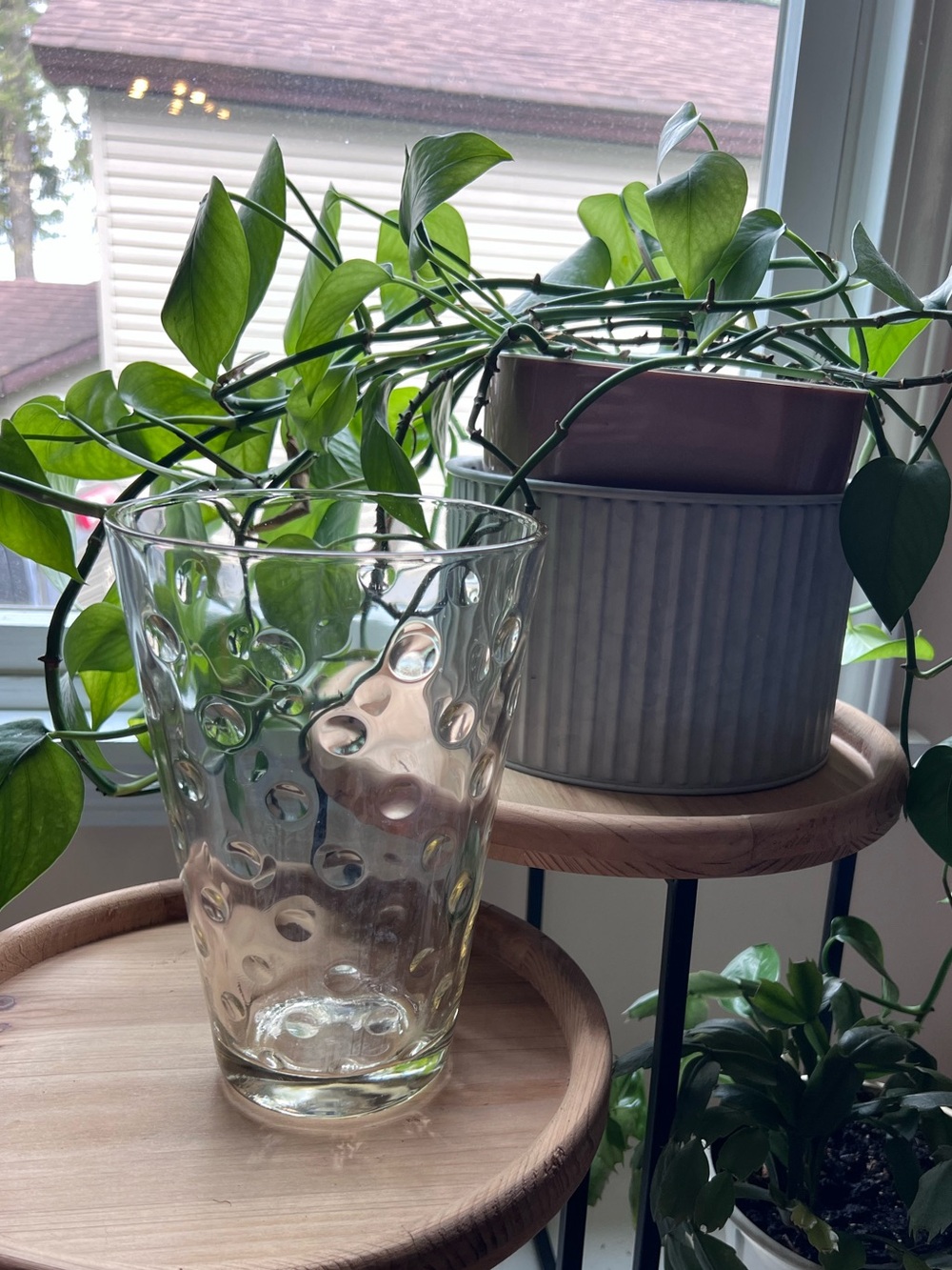 Vintage Tapered Flower Vase Clear Hazel Atlas Polka Dot Reverse Bubble